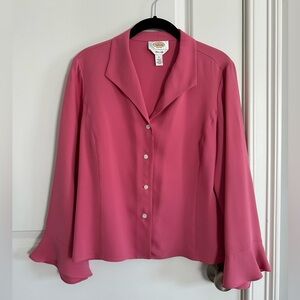 Talbots Pure Silk Pink Blouse – Size 6 – Button Front w/ Flounce Sleeves ✨